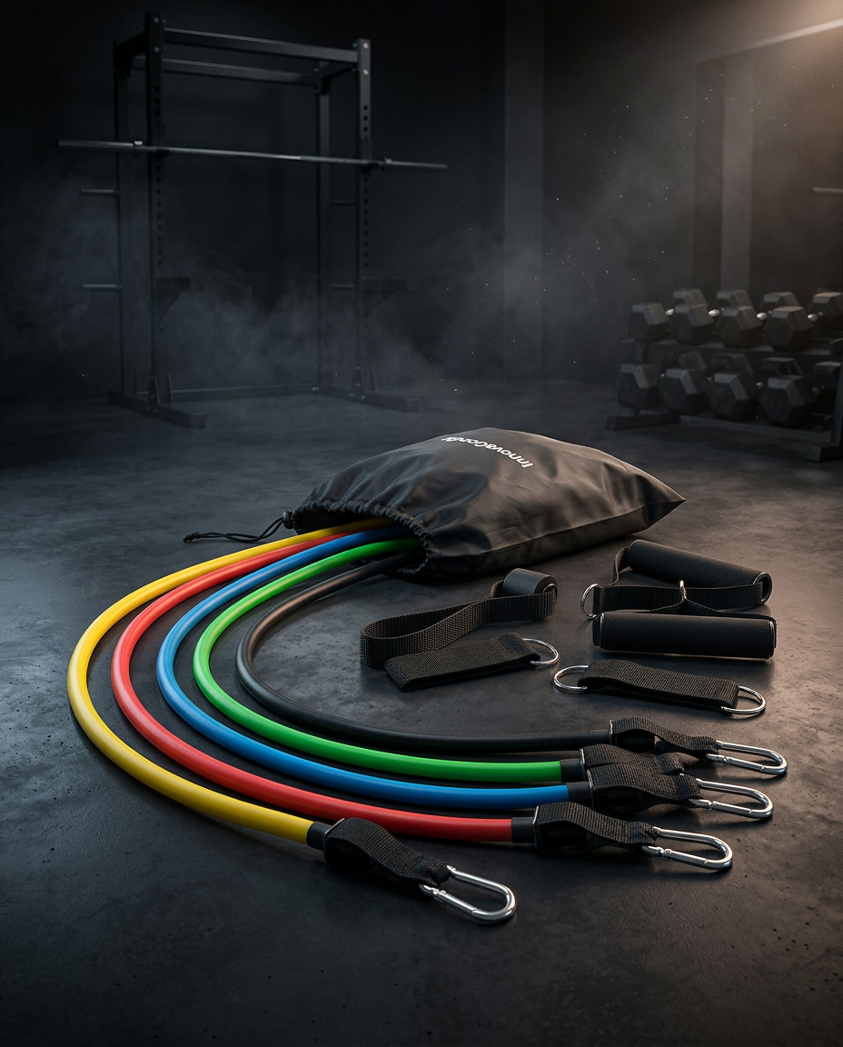 Widerstandsbänder für Ganzkörpertraining – Resistance Band Set – 5er Fitnessbänder mit Zubehör & Tragetasche – Home Gym – inkl. Trainingsanleitung