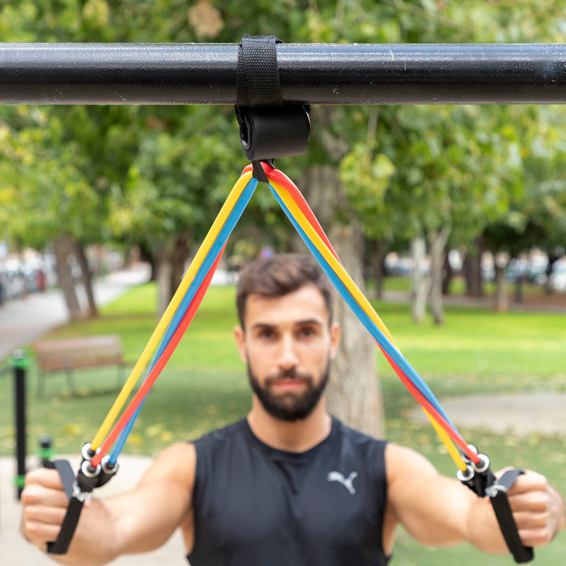 Widerstandsbänder für Ganzkörpertraining – Resistance Band Set – 5er Fitnessbänder mit Zubehör & Tragetasche – Home Gym – inkl. Trainingsanleitung